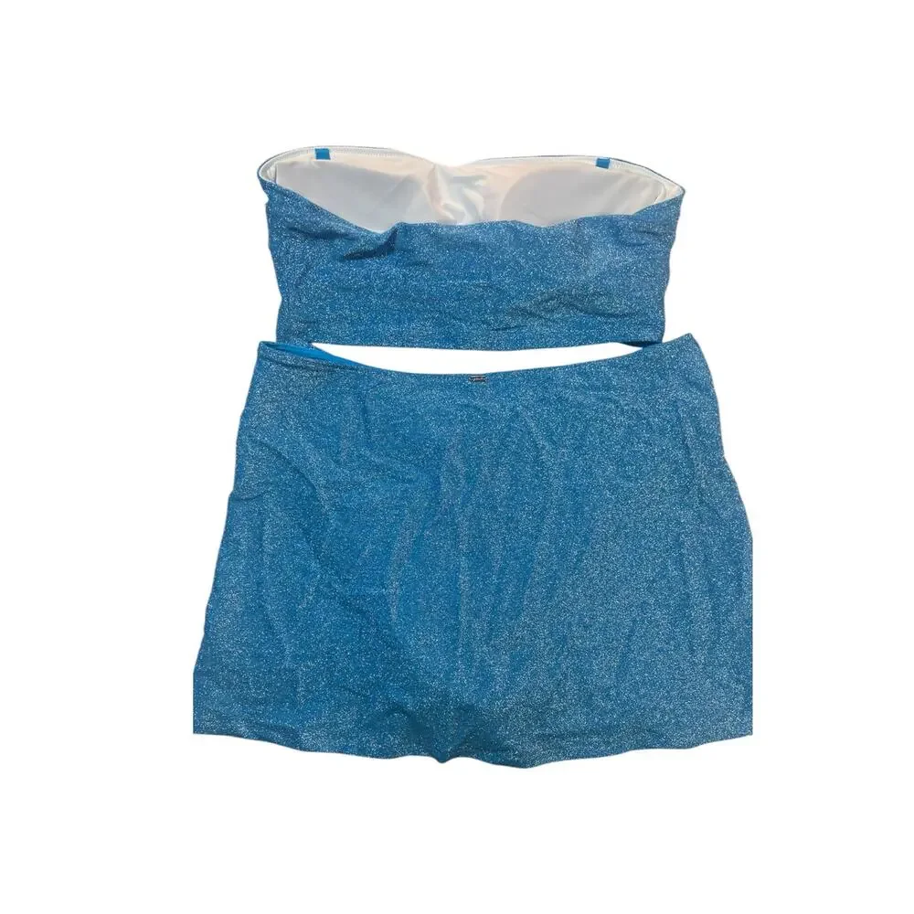 PINK 3 Piece Swim Size L Large Blue Shimmer NWOT Summer Swim Bathing‎ Suit - Picture 5 of 10